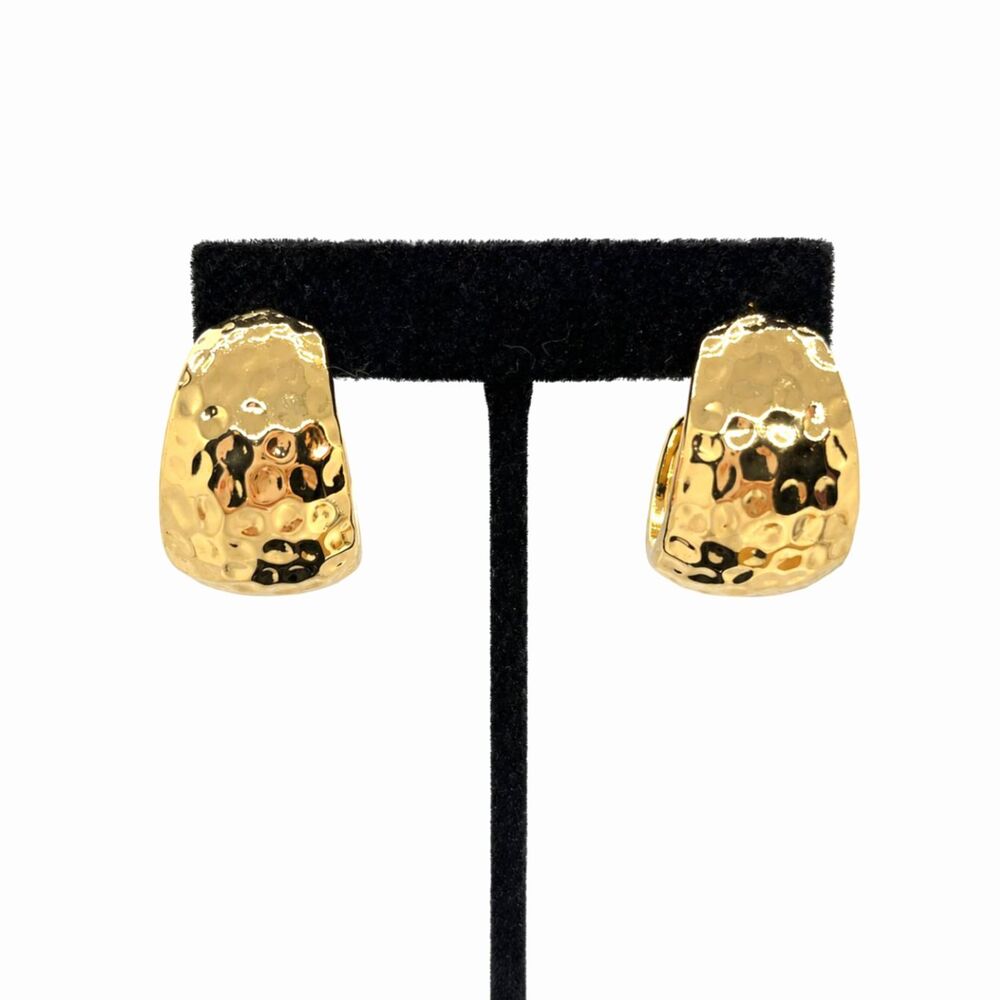 VINTAGE GOLD TONE Hoop Earrings Hammered Wide Half Hoop Statement